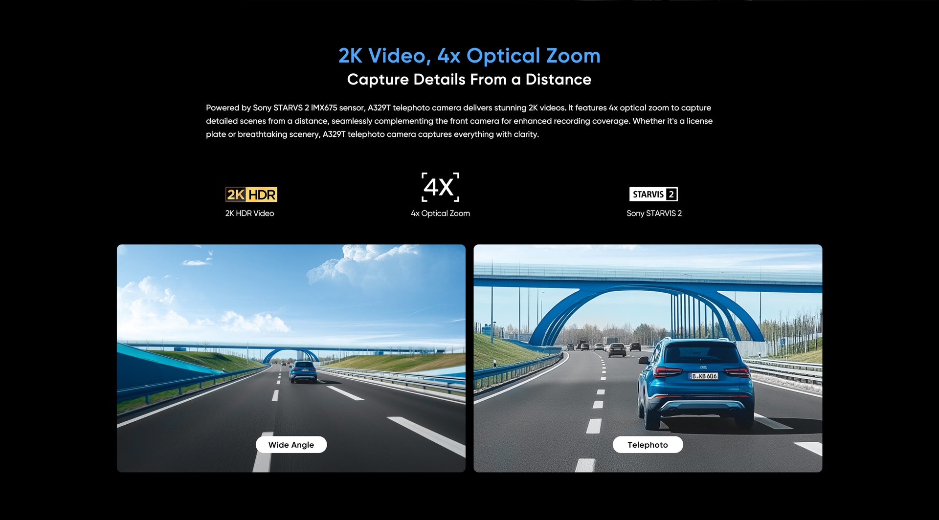VIOFO A329T 4K Telephoto Dash Cam — 3-Channel (Front + Rear + Telephoto) feature 10