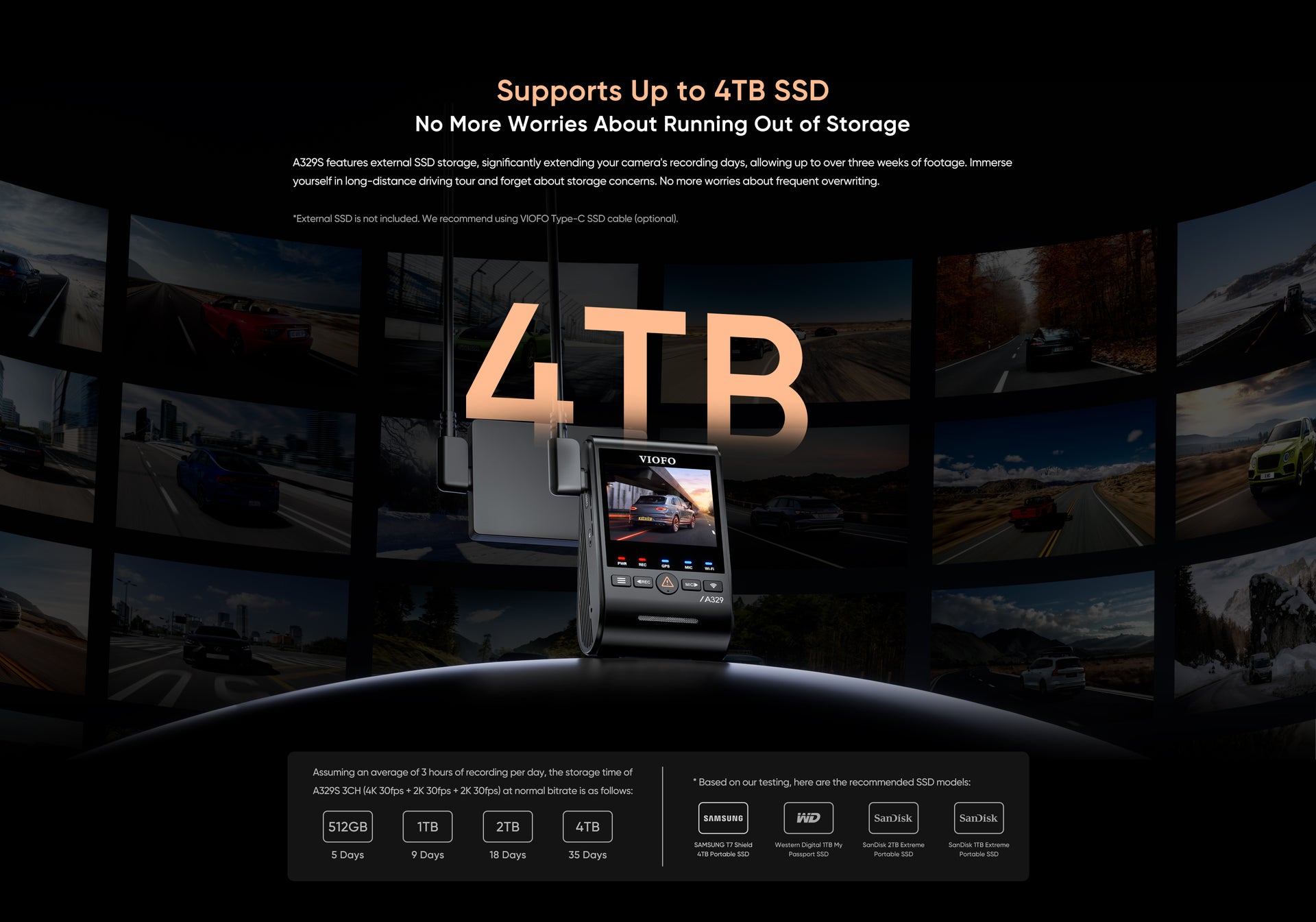 VIOFO A329S 4K 60fps Dash Cam — 3-Channel (Front + Rear + Interior) feature 16