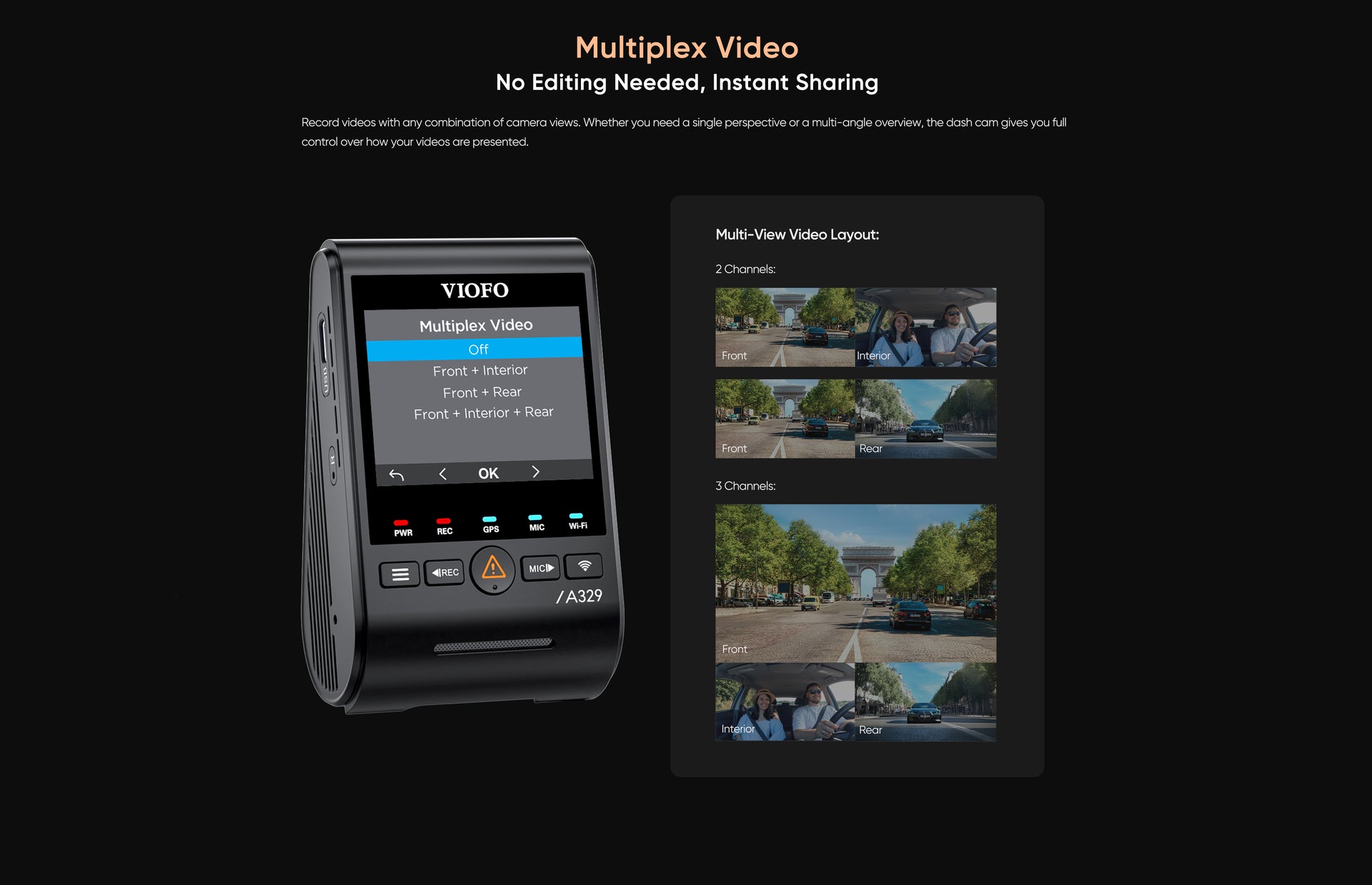VIOFO A329S 4K 60fps Dash Cam — 3-Channel (Front + Rear + Interior) feature 20