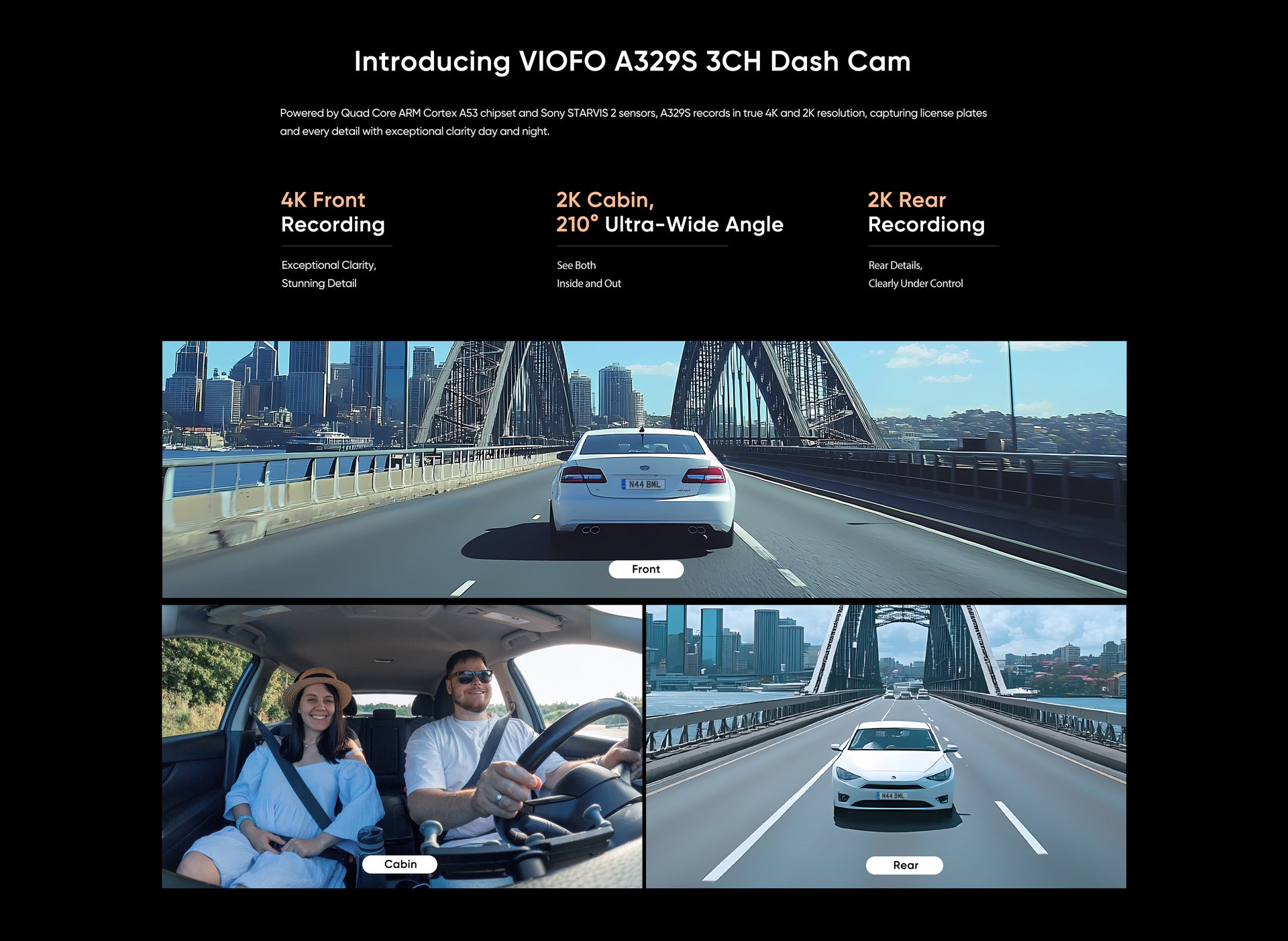 VIOFO A329S 4K 60fps Dash Cam — 3-Channel (Front + Rear + Interior) feature 3