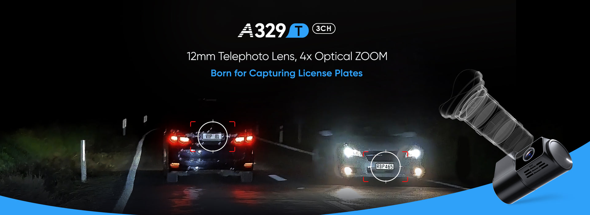 VIOFO A329T 3-channel telephoto banner